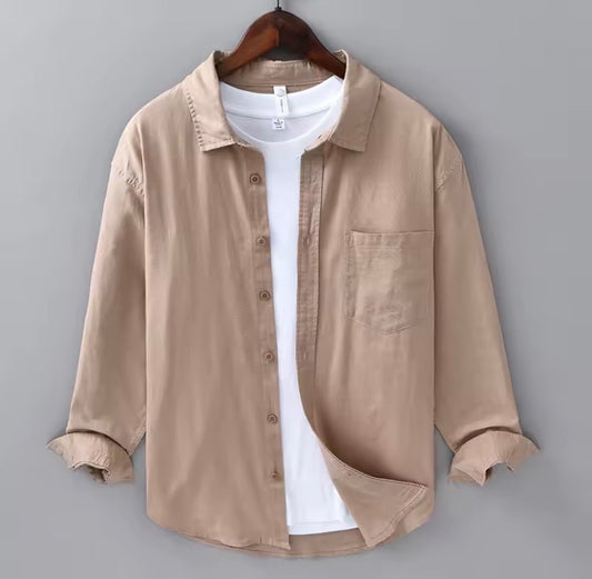 Men's Spring Summer Linen Shirt Long Sleeve 72.9% Cotton 27.1% Linen Breathable Business Casual Vintage Solid Color Tops