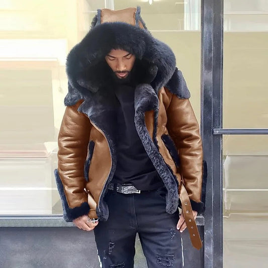 Sheepskin Leather Jacket | Man Winter Fur Hood Coat Motorcycle
Jackets