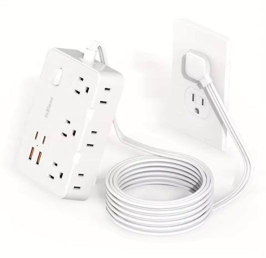 Ultra Thin Flat Plug Extension Cord with 4 USB Ports(2 USB C), 5ft Surge Protector Power Strip, 6 Widely Outlets Extender long plug cable