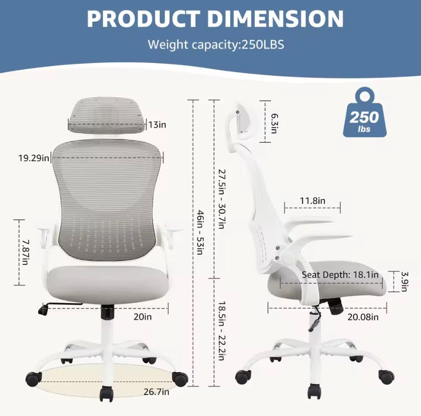 JHK Mesh Ergonomic Office Computer Desk Chair Flip-up Arms Adjustable Headrests Comfortable Lumbar Support For Home Office Gaming Chair