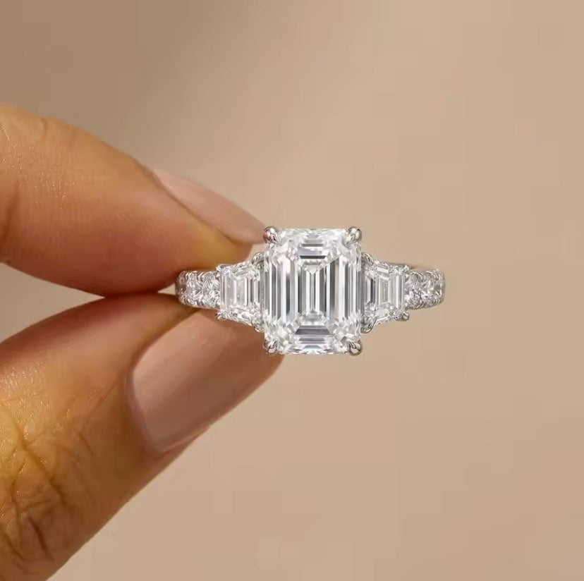 Trendy Rectangular Trapezoidal Cubic Zircon Rings for Women Silver Colour High Quality Female Accessories Wedding Party Jewelry