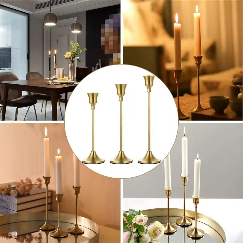 Vintage Elegant Metal And Aluminum Set Of 3 Tabletop Candle Holders, Suitable For Wedding Anniversary, Home And Hotel Decoration