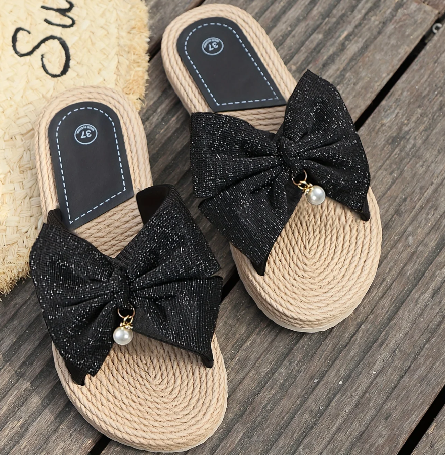 Women's Embellished Bow Slip-On Sandals
