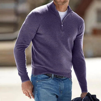 Men's Cashmere Zipper Basic Sweater quarter zip