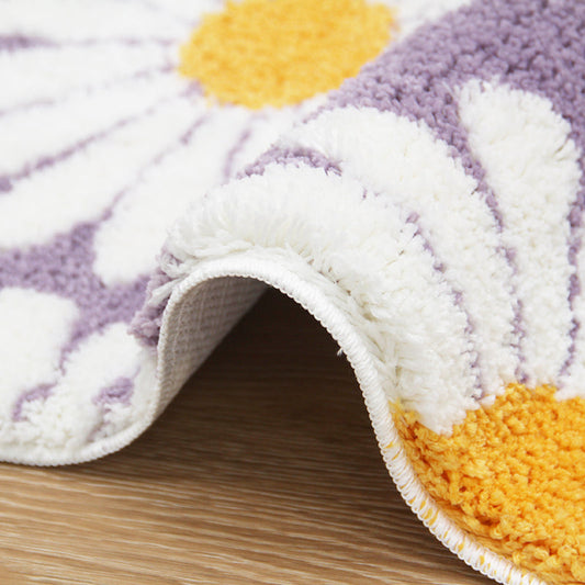Feblilac Sweet Daisy Bath Mat, Purple Flower Carpet Bathroom