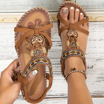 Zeyla - Boho Rhinestone Butterfly Flat
Sandals