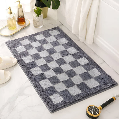 Plush Checkered Bath Mat