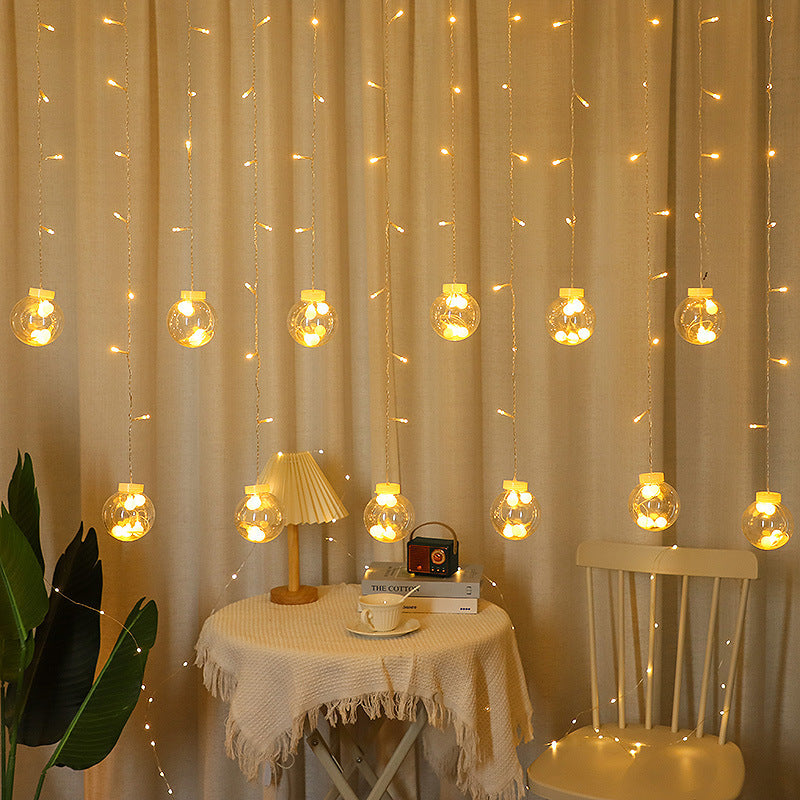 Solar Curtain Light 12 Dorps Solar Fence String Lights Remote Dimmable Twinkle Globe Fairy Light for Garden Yard Porch Christmas