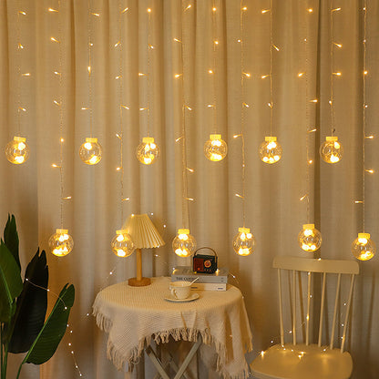 Solar Curtain Light 12 Dorps Solar Fence String Lights Remote Dimmable Twinkle Globe Fairy Light for Garden Yard Porch Christmas