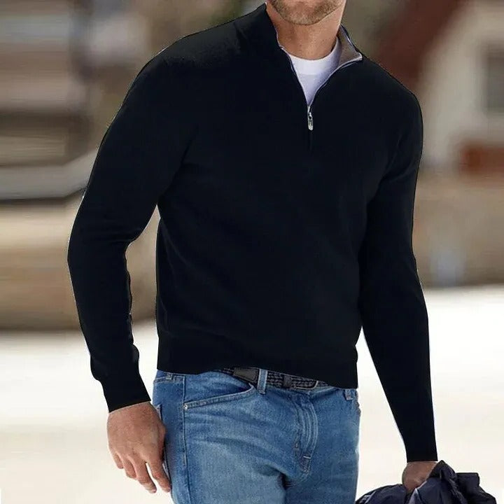 Men's Cashmere Zipper Basic Sweater quarter zip
