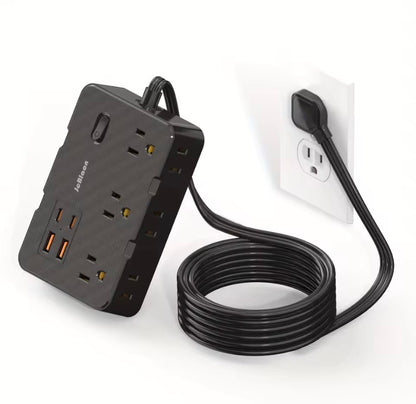 Ultra Thin Flat Plug Extension Cord with 4 USB Ports(2 USB C), 5ft Surge Protector Power Strip, 6 Widely Outlets Extender long plug cable