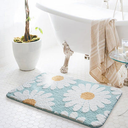 Feblilac Sweet Daisy Bath Mat, Purple Flower Carpet Bathroom