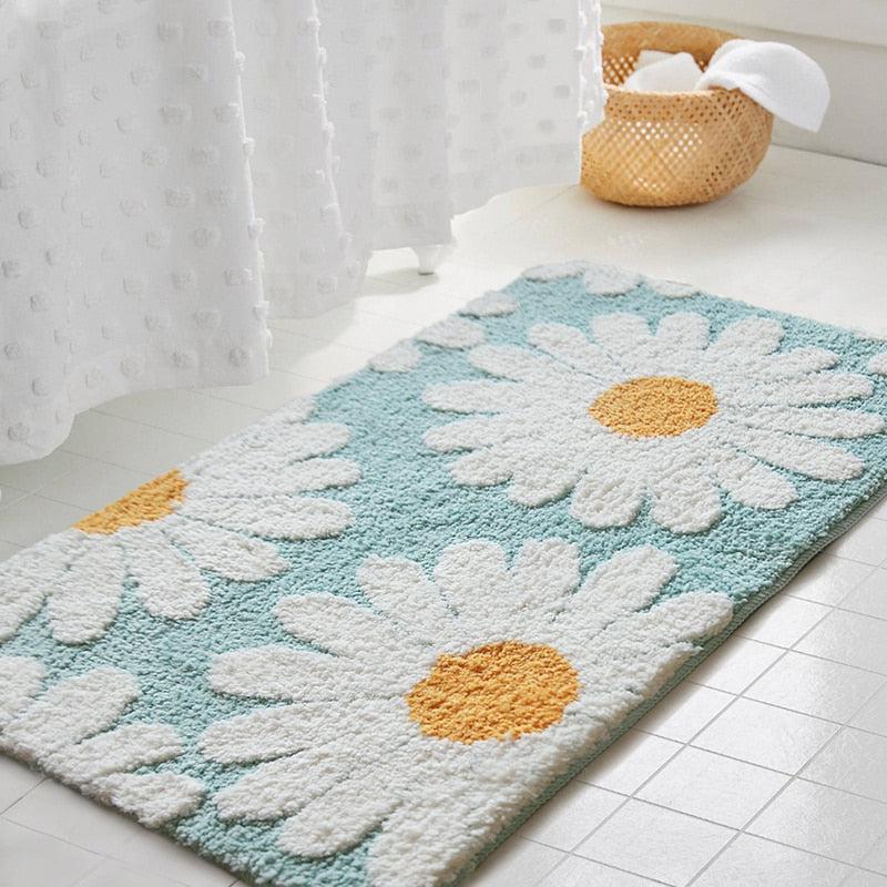Feblilac Sweet Daisy Bath Mat, Purple Flower Carpet Bathroom