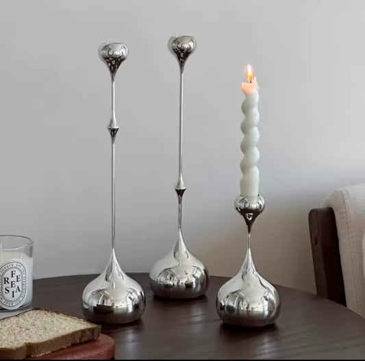 Silver Candle Holder, Metal Candlestick Romantic Art Table Decoration For Home Dining , Wedding Photography Props