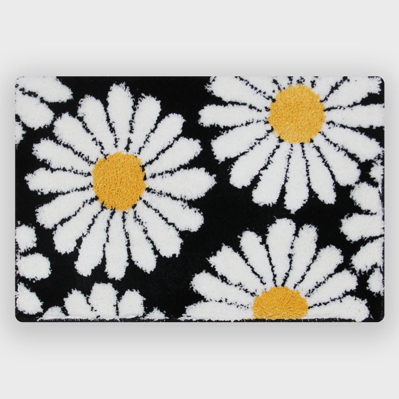 Feblilac Sweet Daisy Bath Mat, Purple Flower Carpet Bathroom