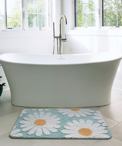 Feblilac Sweet Daisy Bath Mat, Purple Flower Carpet Bathroom