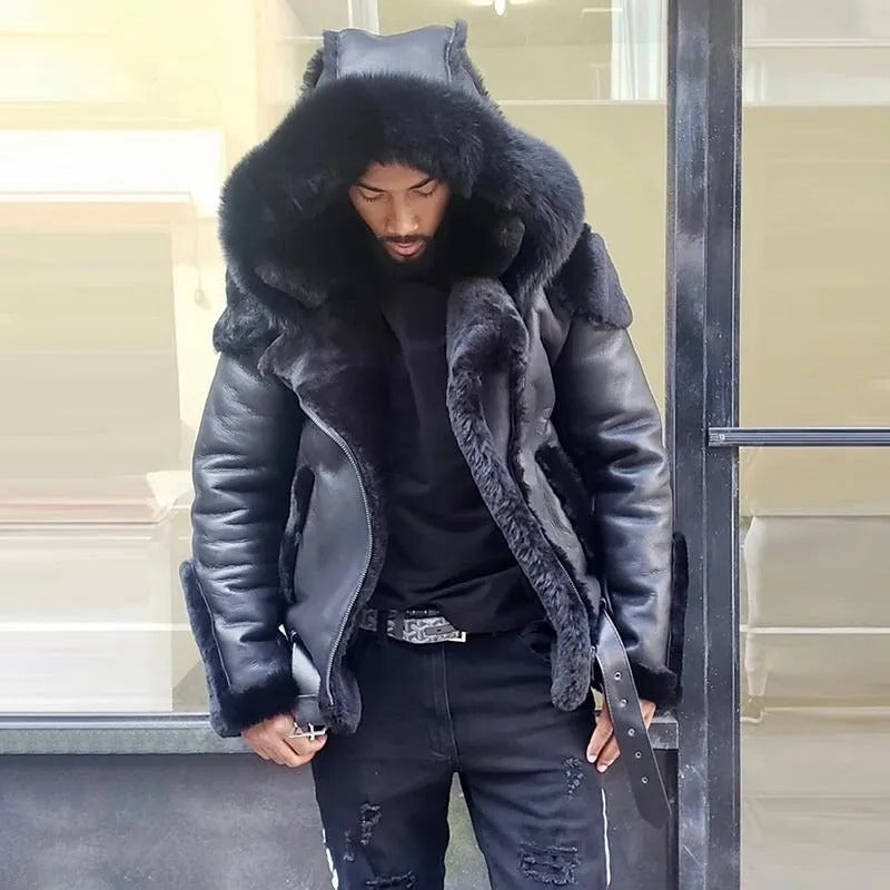 Sheepskin Leather Jacket | Man Winter Fur Hood Coat Motorcycle
Jackets