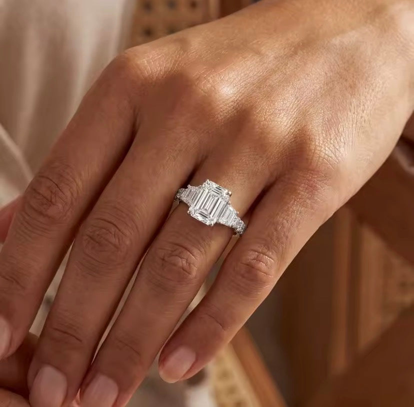 Trendy Rectangular Trapezoidal Cubic Zircon Rings for Women Silver Colour High Quality Female Accessories Wedding Party Jewelry