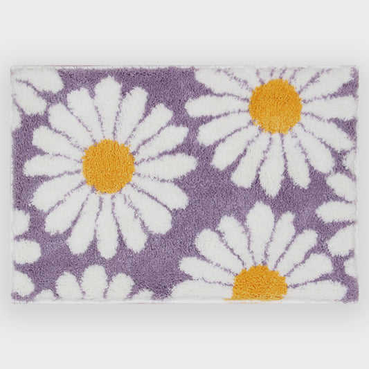 Feblilac Sweet Daisy Bath Mat, Purple Flower Carpet Bathroom