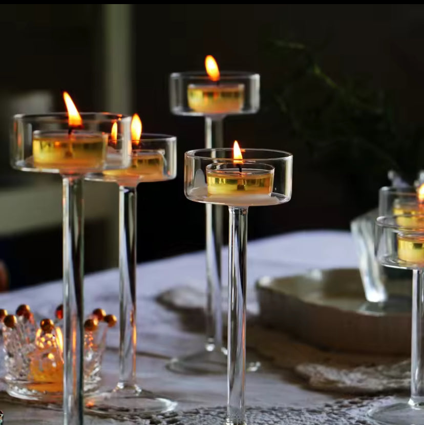 Glass Candle Holders Set Tealight Candle Holder Home Decor Wedding Table Centerpieces Crystal Holder Dinner table setting