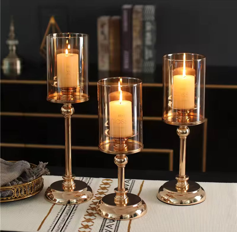 1pc Golden Glass Candle Holders for Pillar Candle Candlestick for Dining Coffee Table Wedding Events Parties Home Decor