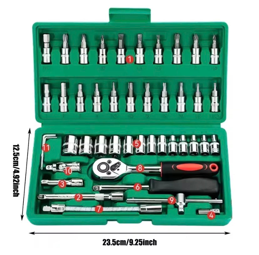 46-piece socket wrench set for auto repair kit - small fly 1/4 ratchet wrench set for household hardware maintenance