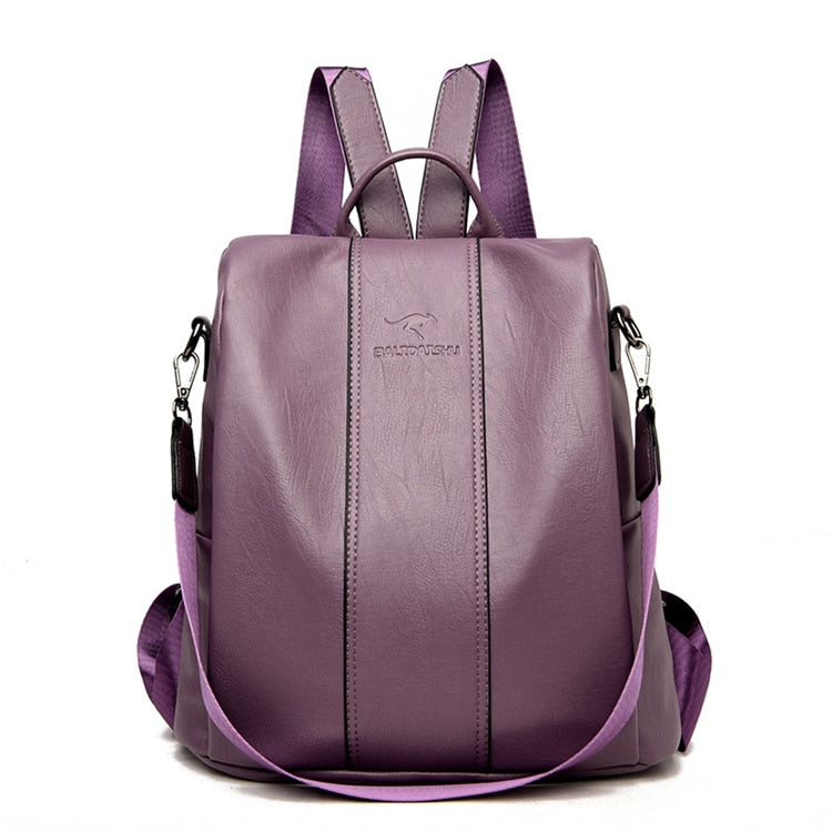 Theft-Proof Leather Backpack for Women in Vintage Style