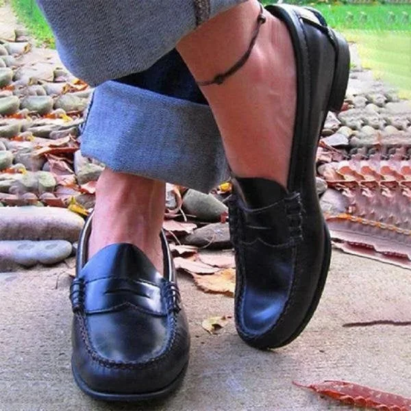 Women Vintage Slip On Loafers
Low Heel PU Leather Loafers