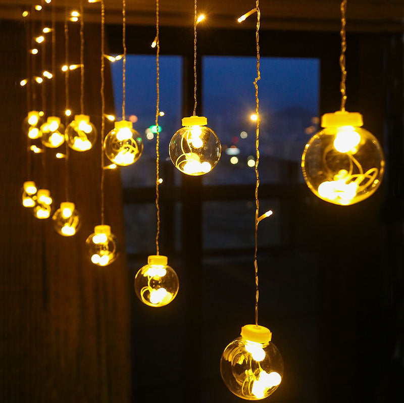 Solar Curtain Light 12 Dorps Solar Fence String Lights Remote Dimmable Twinkle Globe Fairy Light for Garden Yard Porch Christmas