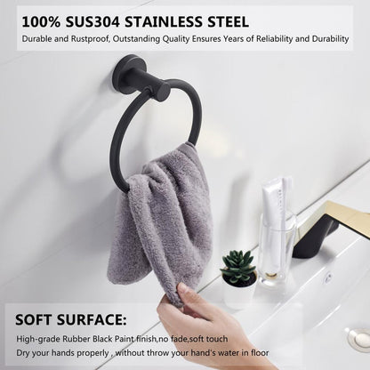 Towel ring made of 304 stainless steel in chrome, Round simple design, Black, European bathroom accessories,
Rustproof