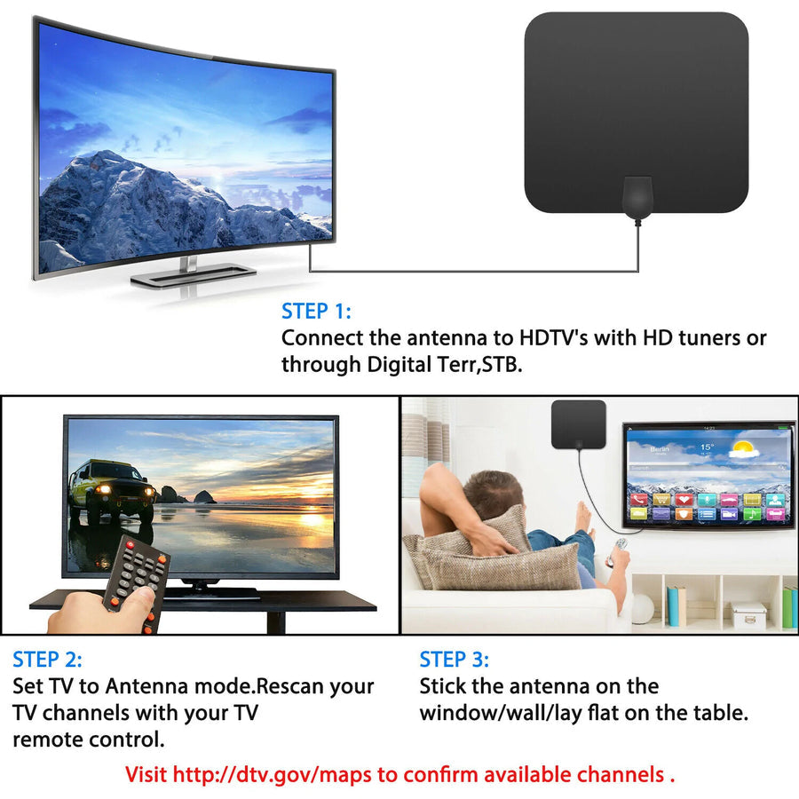 300 Miles Indoor Digital Amplified
HDTV Antenna W/ Signal