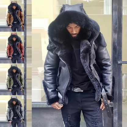 Sheepskin Leather Jacket | Man Winter Fur Hood Coat Motorcycle
Jackets