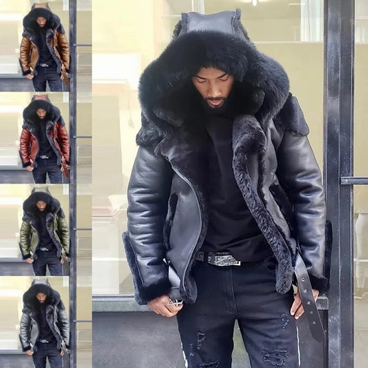 Sheepskin Leather Jacket | Man Winter Fur Hood Coat Motorcycle
Jackets