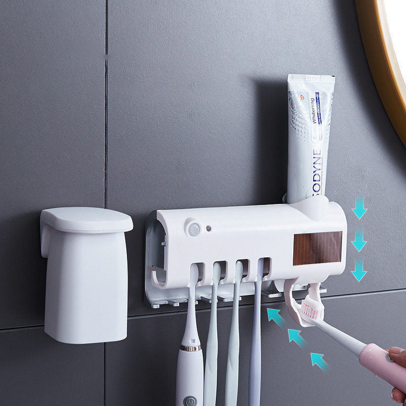 Smart UV Light Sterilizer Toothbrush Holder, Wall Mounted Toothpaste Dispenser