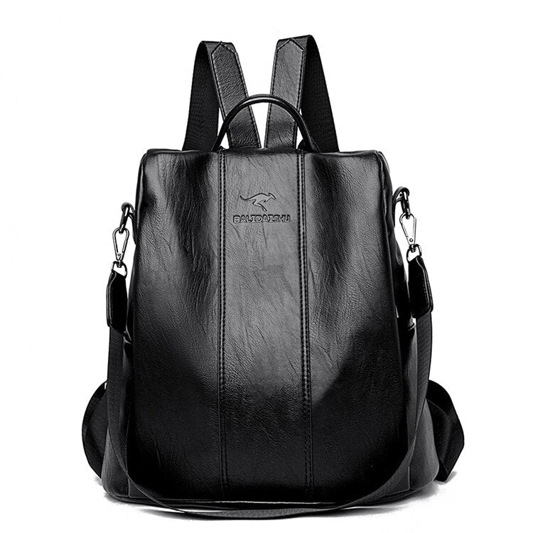 Theft-Proof Leather Backpack for Women in Vintage Style