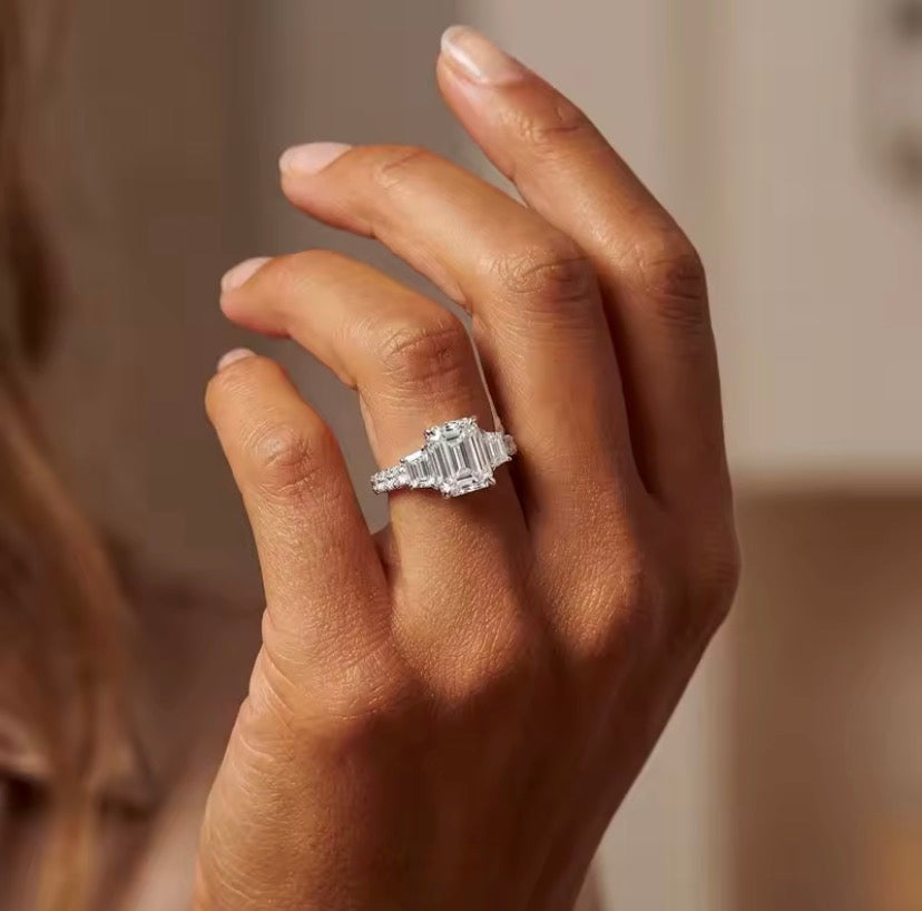 Trendy Rectangular Trapezoidal Cubic Zircon Rings for Women Silver Colour High Quality Female Accessories Wedding Party Jewelry