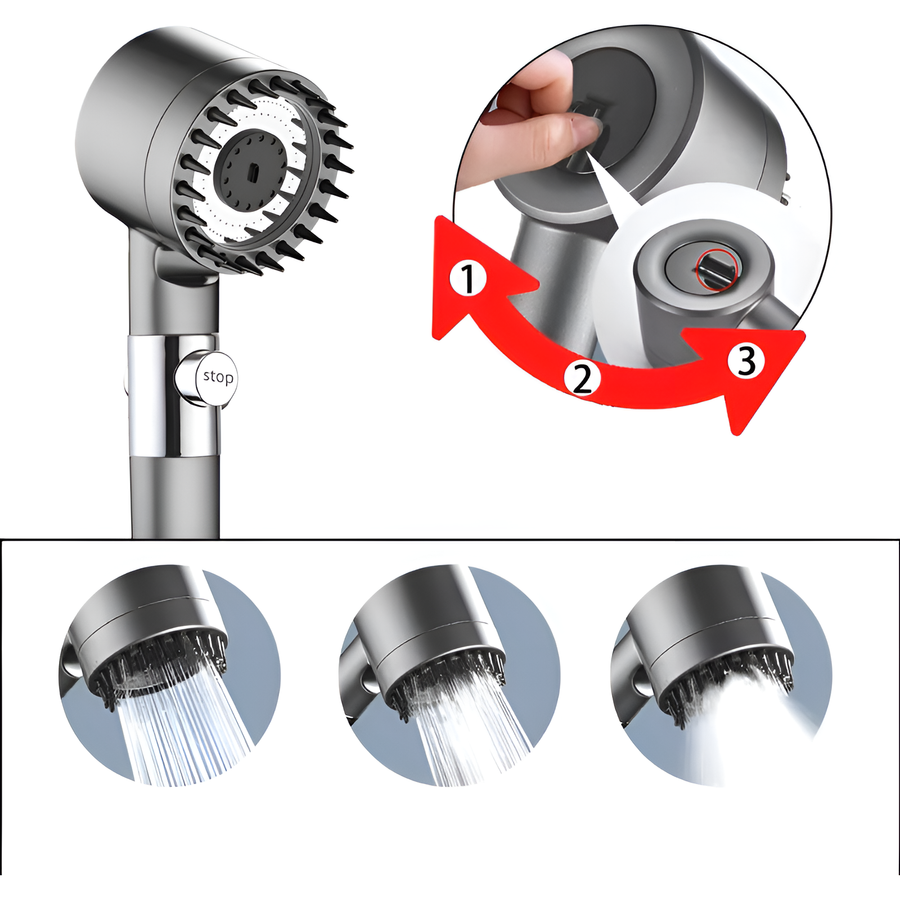 HydroPower Showerhead – High-pressure showerhead with 3 modes and massage brush