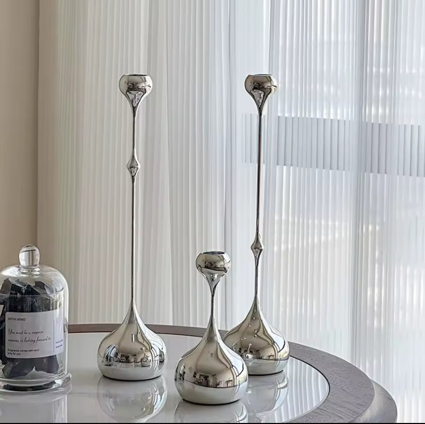 Silver Candle Holder, Metal Candlestick Romantic Art Table Decoration For Home Dining , Wedding Photography Props