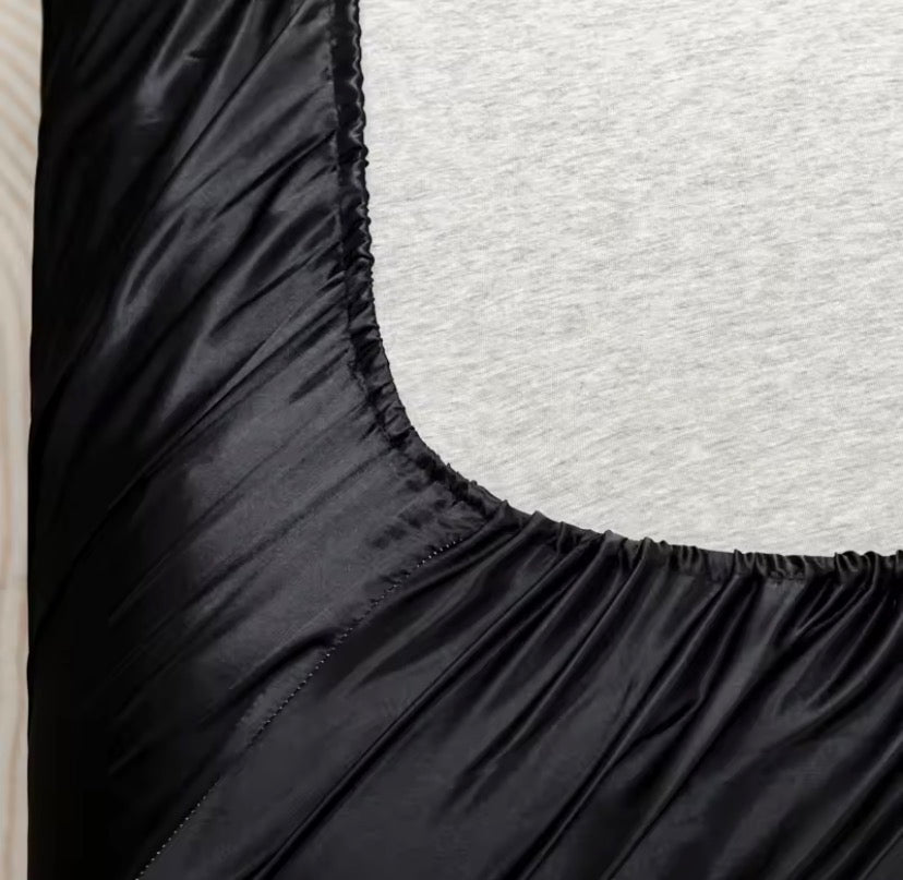 1Pc Satin Fitted Sheet Solid Colour Twin Full Queen Ice Silk Mattress Cover Natural With Elastic Band Bed Sheet (No Pillowcase