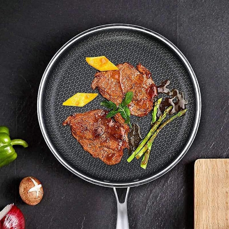 Premium Stainless Steel Frying Pan with Non-Stick Pixel Technology - Perfect for Healthy Frying