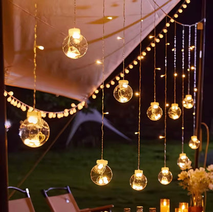 Solar Curtain Light 12 Dorps Solar Fence String Lights Remote Dimmable Twinkle Globe Fairy Light for Garden Yard Porch Christmas