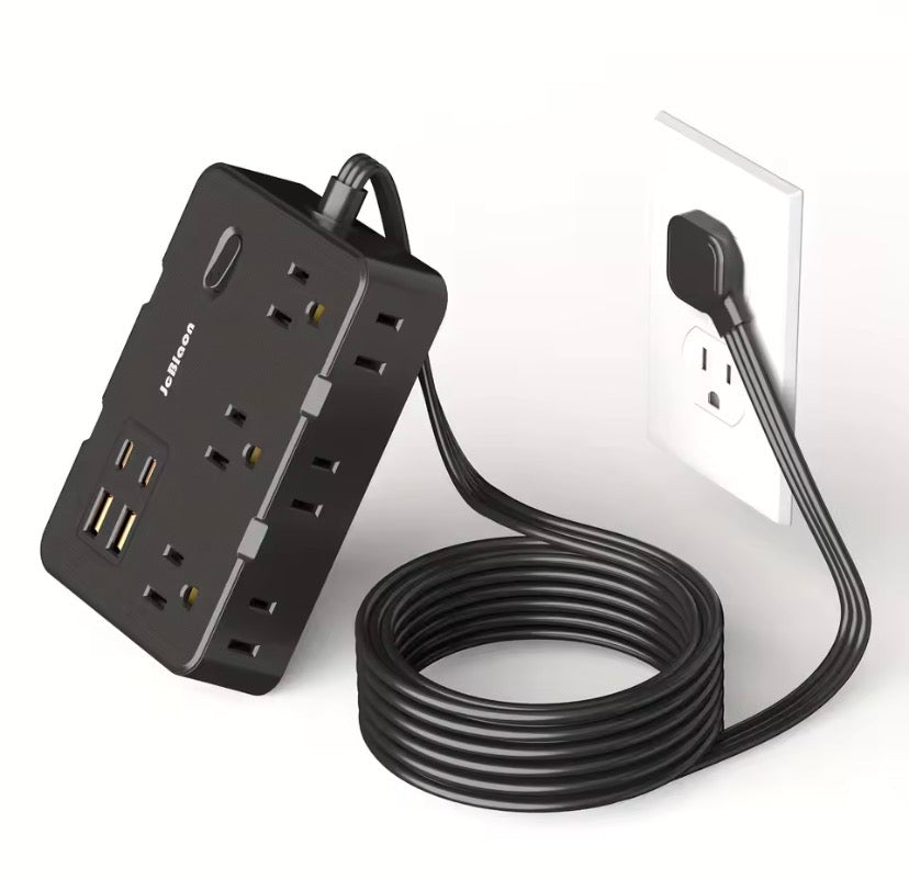 Ultra Thin Flat Plug Extension Cord with 4 USB Ports(2 USB C), 5ft Surge Protector Power Strip, 6 Widely Outlets Extender long plug cable