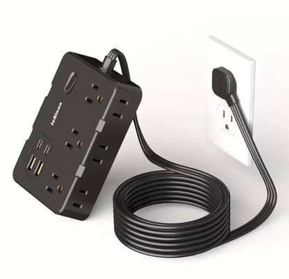 Ultra Thin Flat Plug Extension Cord with 4 USB Ports(2 USB C), 5ft Surge Protector Power Strip, 6 Widely Outlets Extender long plug cable
