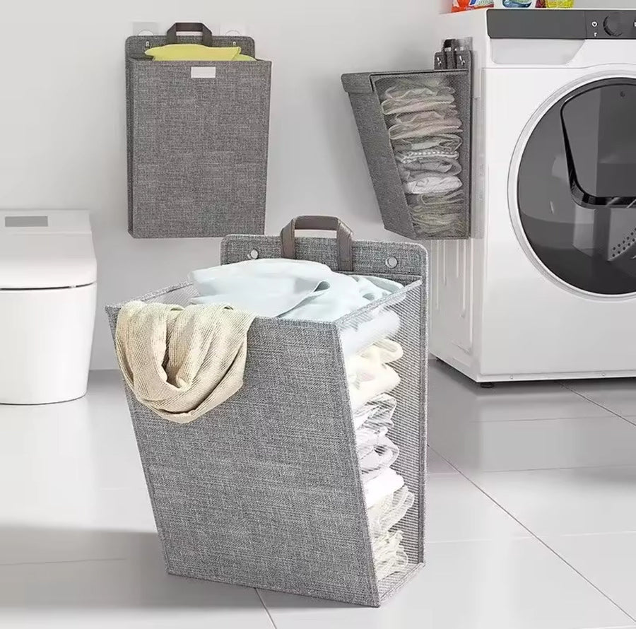 Wall-mounted folding laundry basket