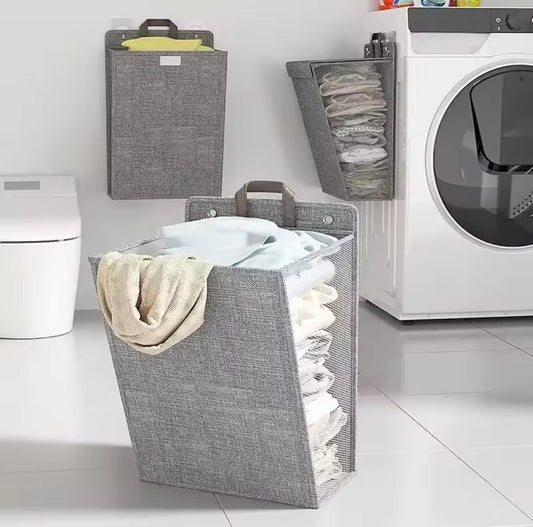 Wall-mounted folding laundry basket