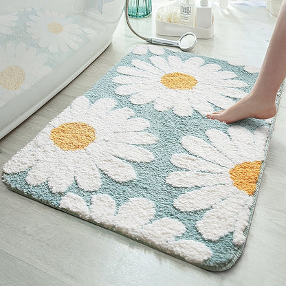 Feblilac Sweet Daisy Bath Mat, Purple Flower Carpet Bathroom