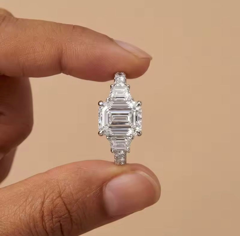 Trendy Rectangular Trapezoidal Cubic Zircon Rings for Women Silver Colour High Quality Female Accessories Wedding Party Jewelry