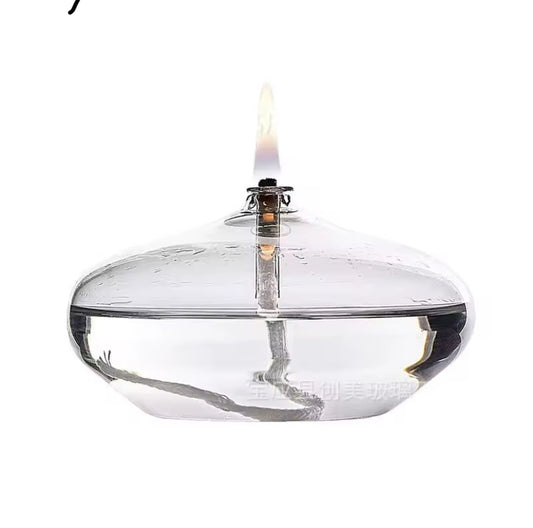 Handcrafted Flat Transparent Glass Candle Holder Oil Lamp，With a light core，Can be used as table candles，Christmas home decor at