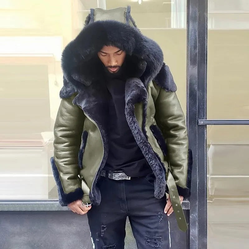 Sheepskin Leather Jacket | Man Winter Fur Hood Coat Motorcycle
Jackets