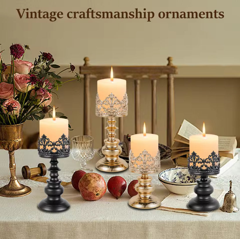 2Pcs Retro Candle Holder Europe Wedding Iron Candle Holder with Openwork Pattern Decoration Candle Holder for Home Restaurants